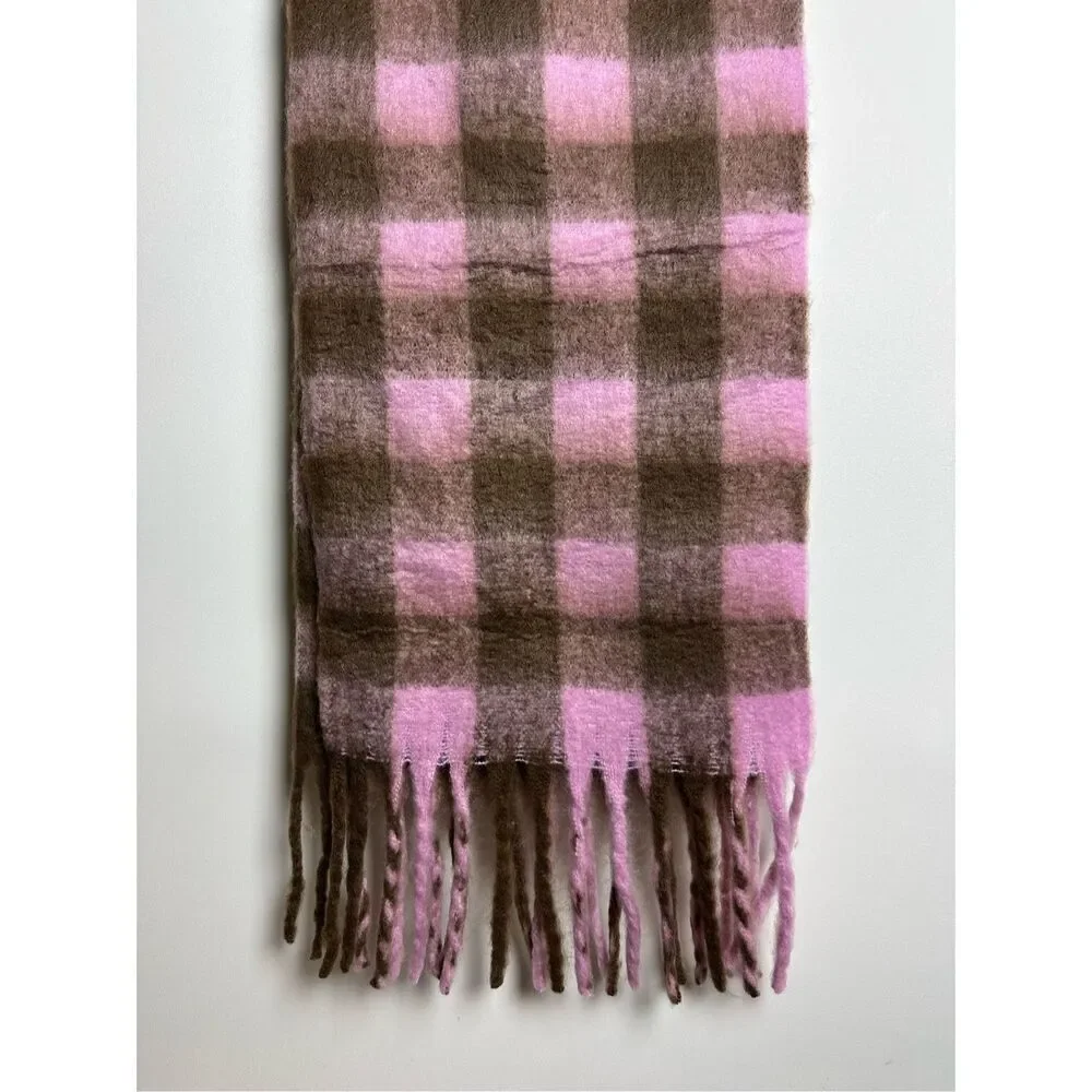 Pink and Brown Plaid Oversized Scarf